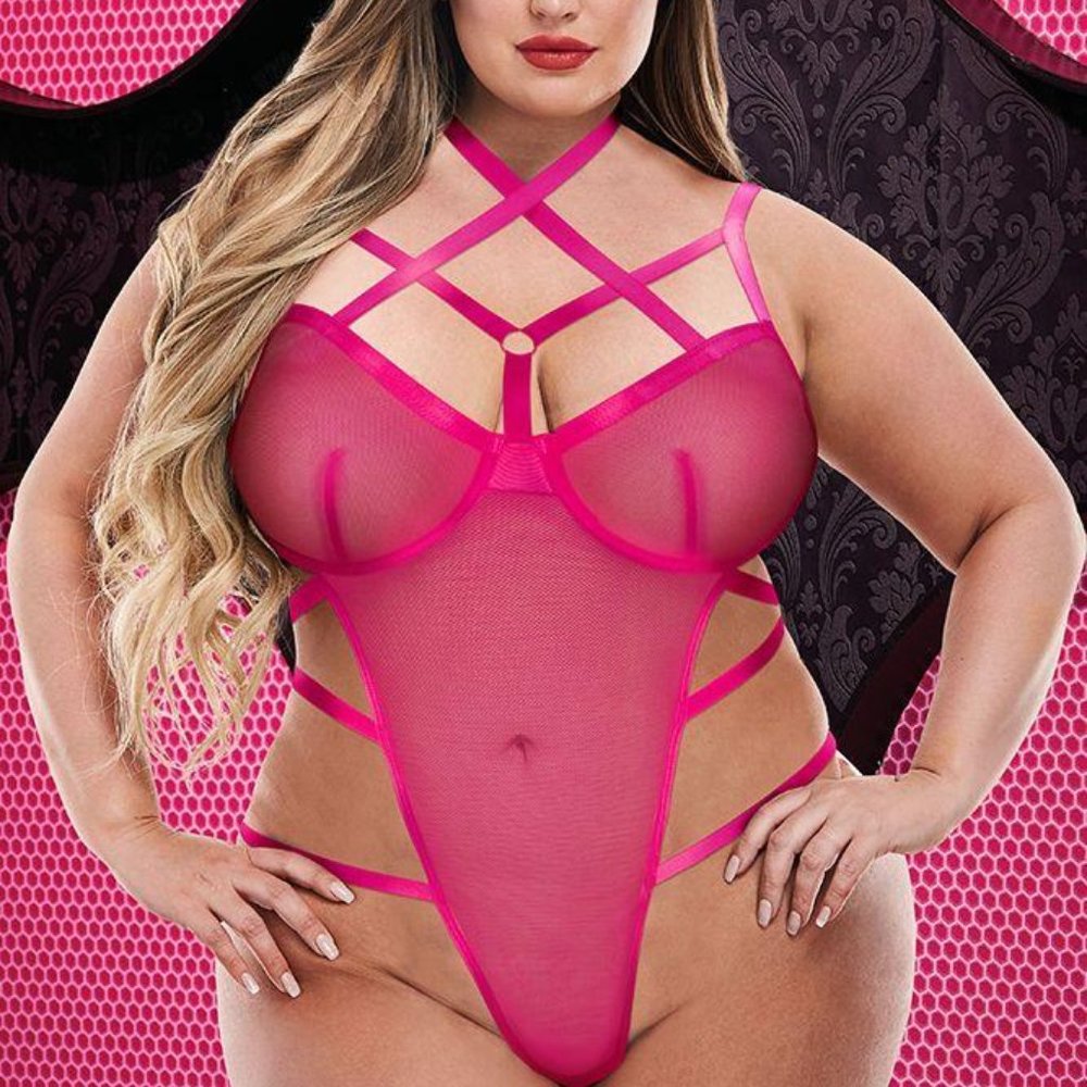 Sexy Hot Pink Strappy Caged Teddy